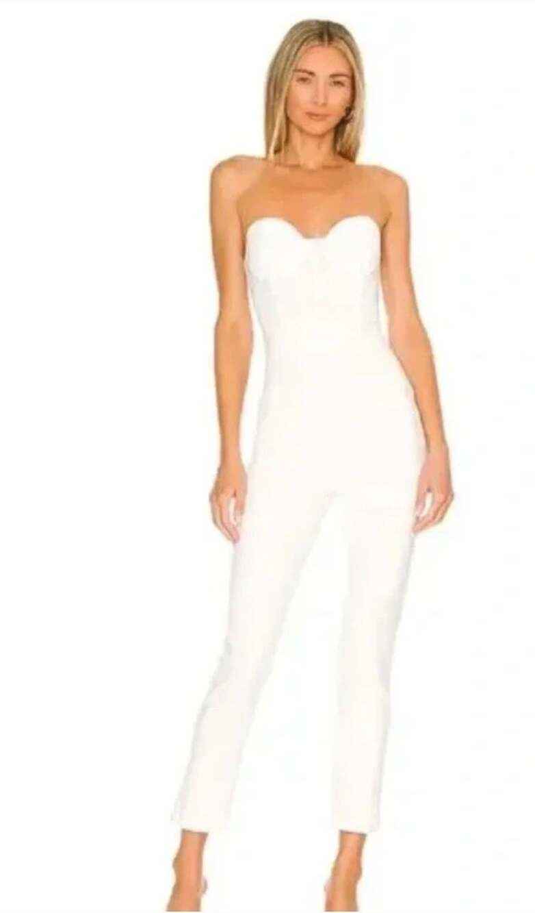 NBD White Strapless Bustier Jumpsuit Size M